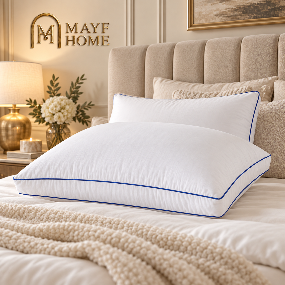 MAYF Home VISTA Micro Fiber Pillow 1400g — lifestyle photo on a bed