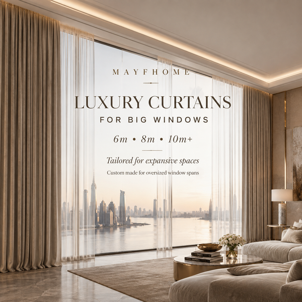 Made-to-measure curtains by Mayf Home for large windows, 6m, 8m and 10m plus