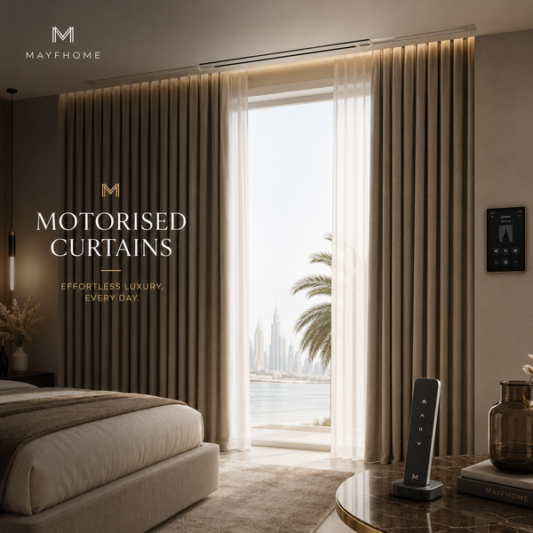 Motorized Curtains by Mayf Home — smart automation styled in a living room